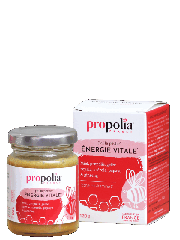 Énergie vitale Propolia : Miel, propolis, gelée royale, acerola, papaye , ginseng 120g
