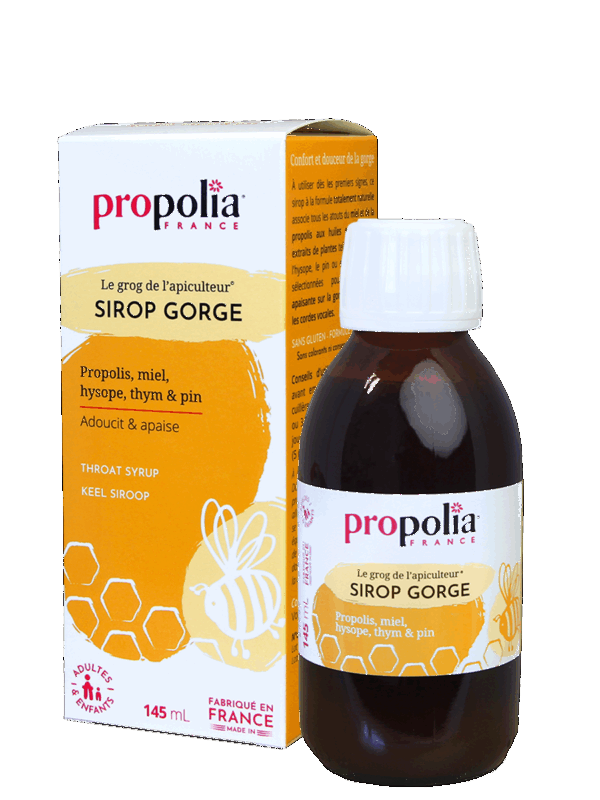 Throat syrup: Propolis, honey, hyssop, thyme and pine