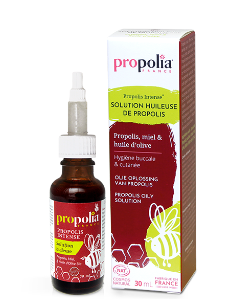 Solution huileuse : propolis, miel et huile d'olive