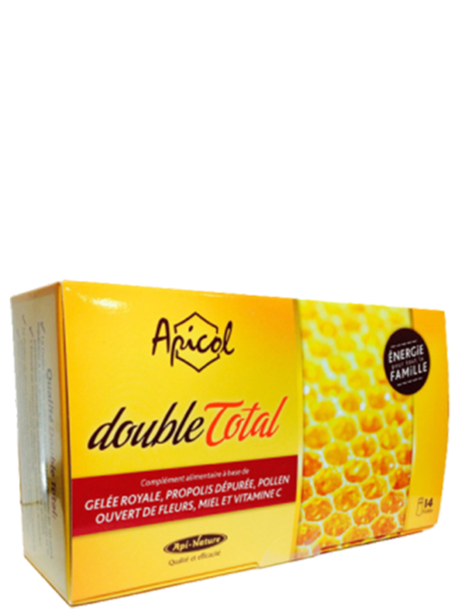Double total, fioles gelee royale, pollen, propolis