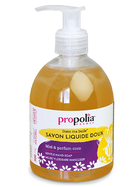Savon liquide doux, miel et parfum coco